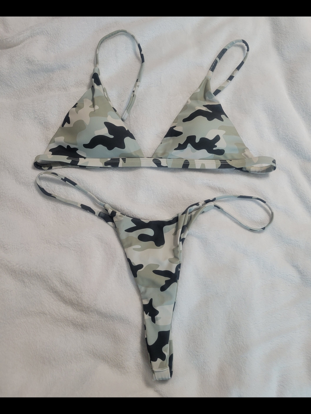 Camo Triangle String Bikini Set - Green Camouflage Size L NWOT